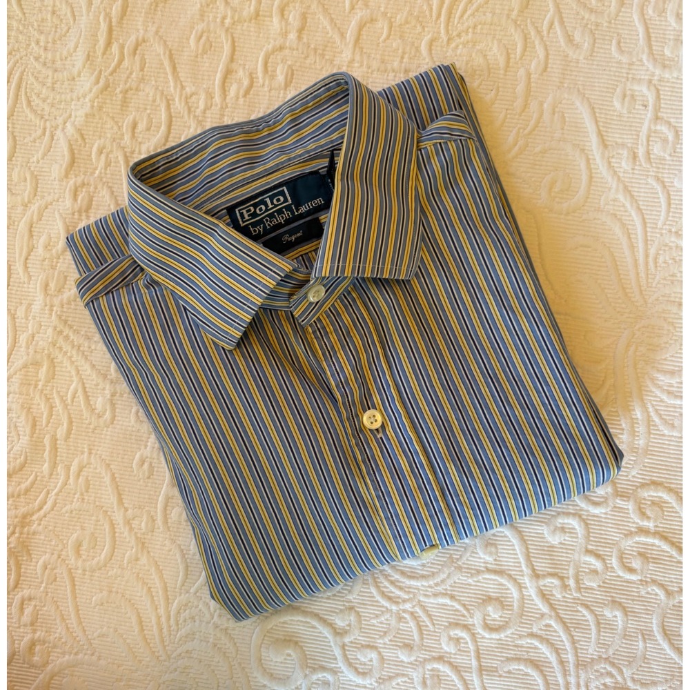 Polo Ralph Lauren Regent Shirt, Blue Yellow Stripe, Men Size 16 1/2 42.